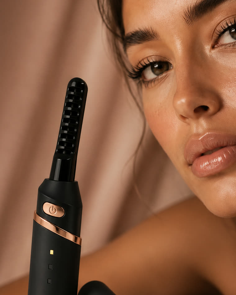 The LASHÉ styler and lifted, natural-looking lashes